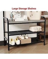 homfan 3-in-1 Hallway Coat Rack with Shoe Bench, Sturdy Iron and Wood Multi-shelf Storage Organizer for Entryway Home Office