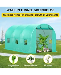 homfan Walk Greenhouse with Steel Frame Plaid Plant House Shelves and Roll-Up Windows for Garden Backyard Patio