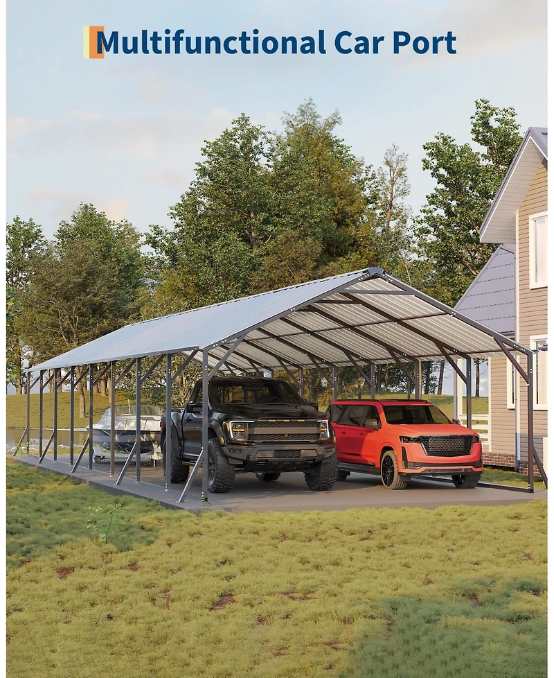 homfan 20 x 40 x 12 Ft Heavy Duty Steel Carport Garage for Cars Trucks Boats Rv, Large Outdoor Metal Vehicle Shelter with Steel Roof