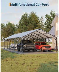 homfan 20 x 40 x 12 Ft Heavy Duty Steel Carport Garage for Cars Trucks Boats Rv, Large Outdoor Metal Vehicle Shelter with Steel Roof