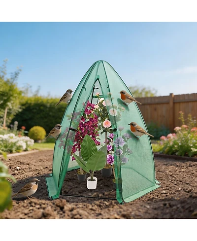 Homfan Pe Greenhouse with Iron Frame, Peaked Plant Grow Tent for Outdoor Garden Backyard
