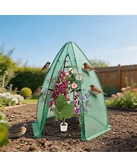 Homfan Pe Greenhouse with Iron Frame, Peaked Plant Grow Tent for Outdoor Garden Backyard