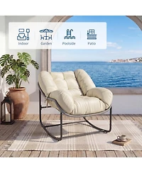 homfan 2 Pcs Outdoor Rocking Chair, Papasan Rocking Chair with Thick Cushion, Comfy Wicker Reading Lounge, Indoor Bed-Like for Bedroom, Balcony