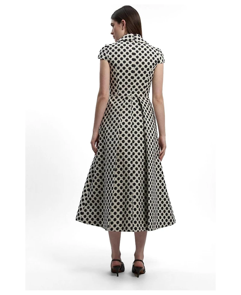 Karen Millen Women's Spot Jacquard Square Neck Midi Dress