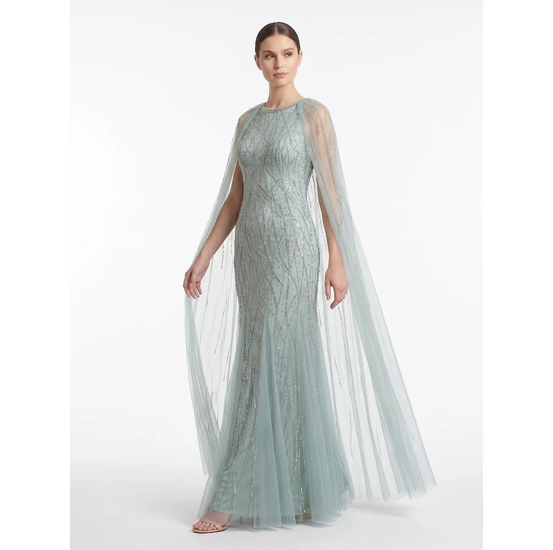 Lara Women's Elegant Beaded Dress with Long Cape
