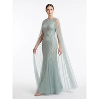 Lara Women's Elegant Beaded Dress with Long Cape