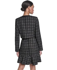 Karl Lagerfeld Paris Women's Metallic Tweed Jacket with Faux Leather Trim