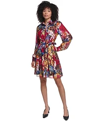 Karl Lagerfeld Paris Women's Printed Metallic Chiffon Shirtdress