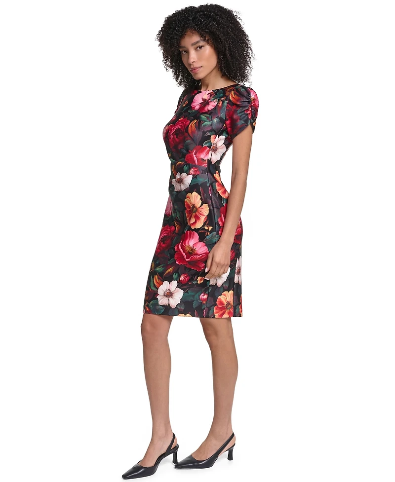 Women's Puff Sleeve Boat Neck Dress