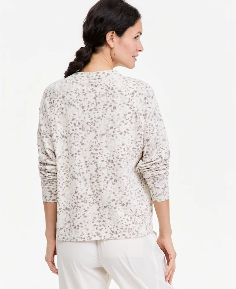 Id Ideology Women's Soft Paw Printed Relaxed-Fit Cotton-Blend Crewneck Long-Sleeve Tee, Macy's Exclusive