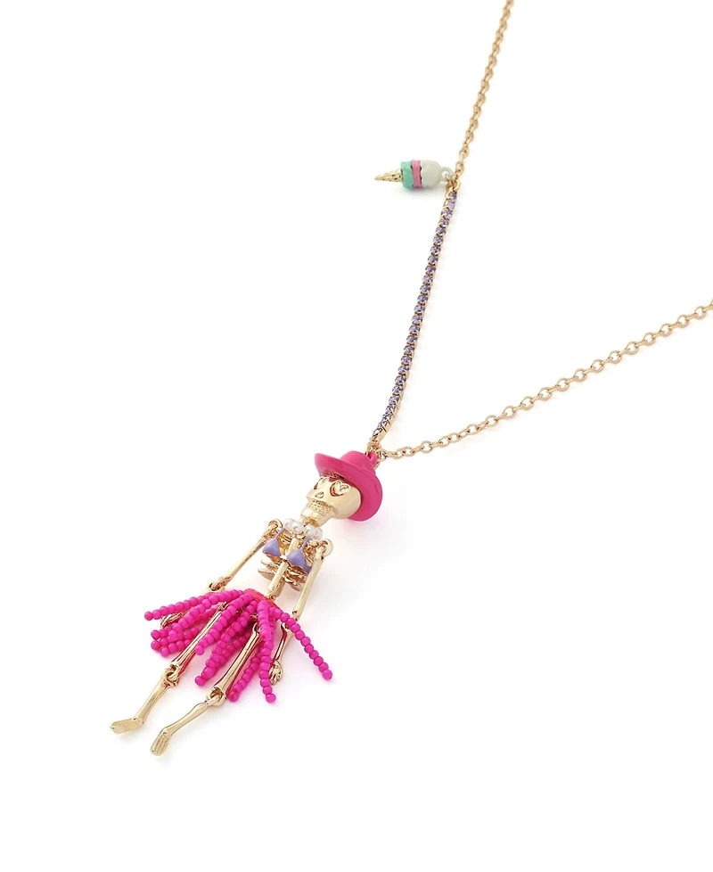 Betsey Johnson Imitation Pearl Spooky Cowgirl Skeleton Pendant Necklace