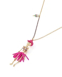 Betsey Johnson Imitation Pearl Spooky Cowgirl Skeleton Pendant Necklace