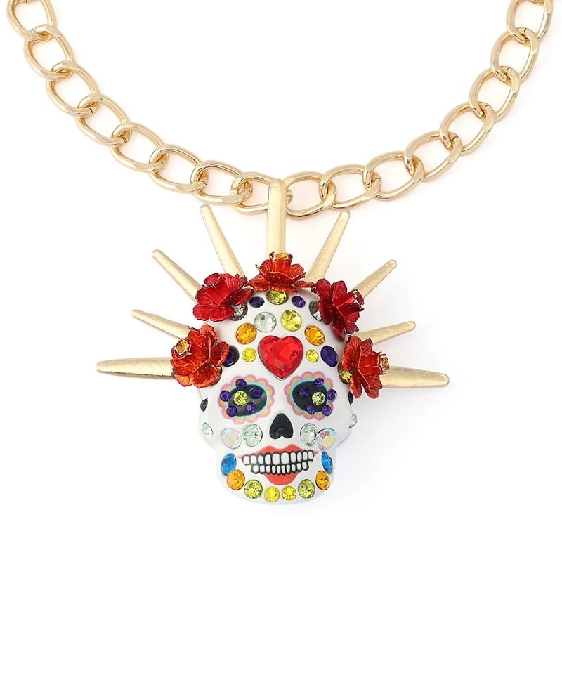 Betsey Johnson Faux-Stone Sugar Skull Bride Pendant Necklace