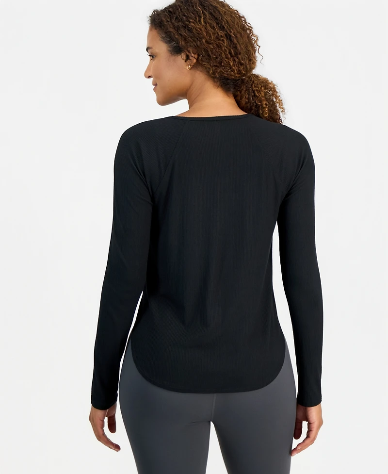 Id Ideology Women's Ribbed Crewneck Long-Sleeve T-Shirt, Macy's Exclusive