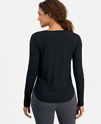 Id Ideology Women's Ribbed Crewneck Long-Sleeve T-Shirt, Macy's Exclusive