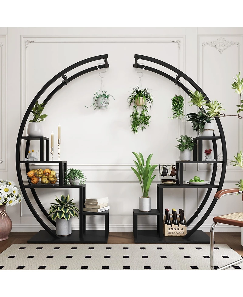 homfan 44"H Round Plant Stand with Steel Frame and Engineered Wood Shelves, Tiered Flower Shelf for Patio Garden Living Room