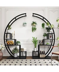 homfan 44"H Round Plant Stand with Steel Frame and Engineered Wood Shelves, Tiered Flower Shelf for Patio Garden Living Room
