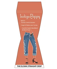 Indigo Poppy Women's Two Button Tummy Control Embroidered Wide Cuff Crop