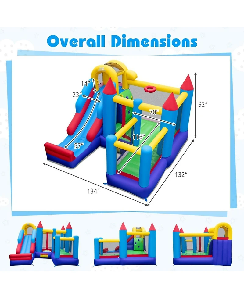 Slickblue Kids Inflatable Bounce House with Slide, Play Area and Included 680W Blower