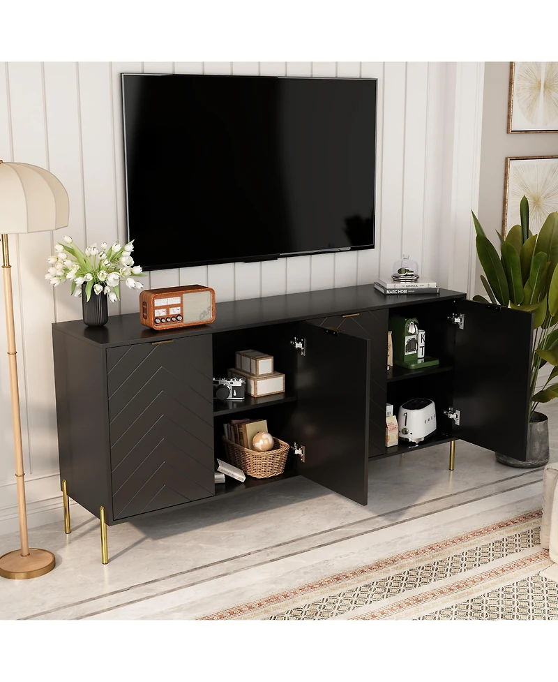 Clihome Storage Cabinet with 4 Doors, 63 Inch Monden Accent Adjustable Shelf, Free-Standing Sideboard