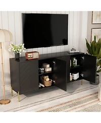 Clihome Storage Cabinet with 4 Doors, 63 Inch Monden Accent Adjustable Shelf, Free-Standing Sideboard