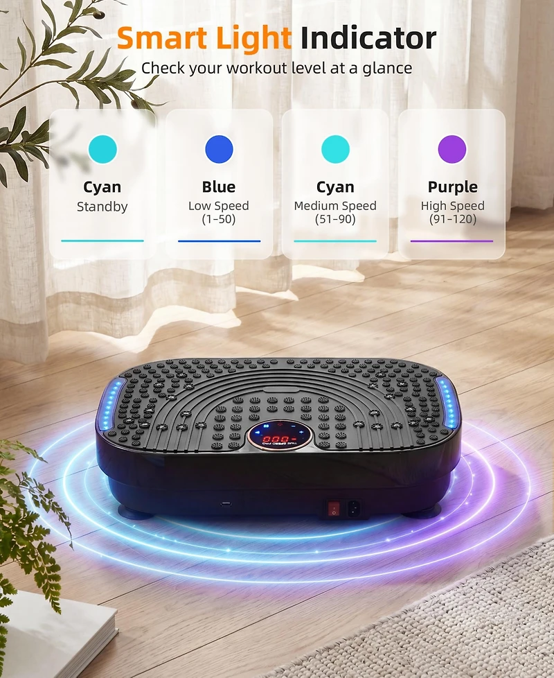 Sugift Vibration Plate Exercise Machine Whole Body Workout for Weight Loss with Resistance Bands Remote and Bluetooth for Home Gym