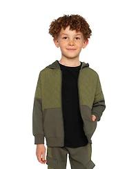 Deux par Little and Big Boy (6-12) Full Zip Hooded Bi-Material Cardigan