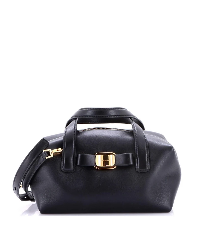Pre-Owned Salvatore Ferragamo Mini Vara Plate Convertible Bowling Bag Leather