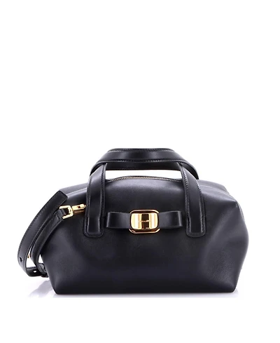 Pre-Owned Salvatore Ferragamo Mini Vara Plate Convertible Bowling Bag Leather