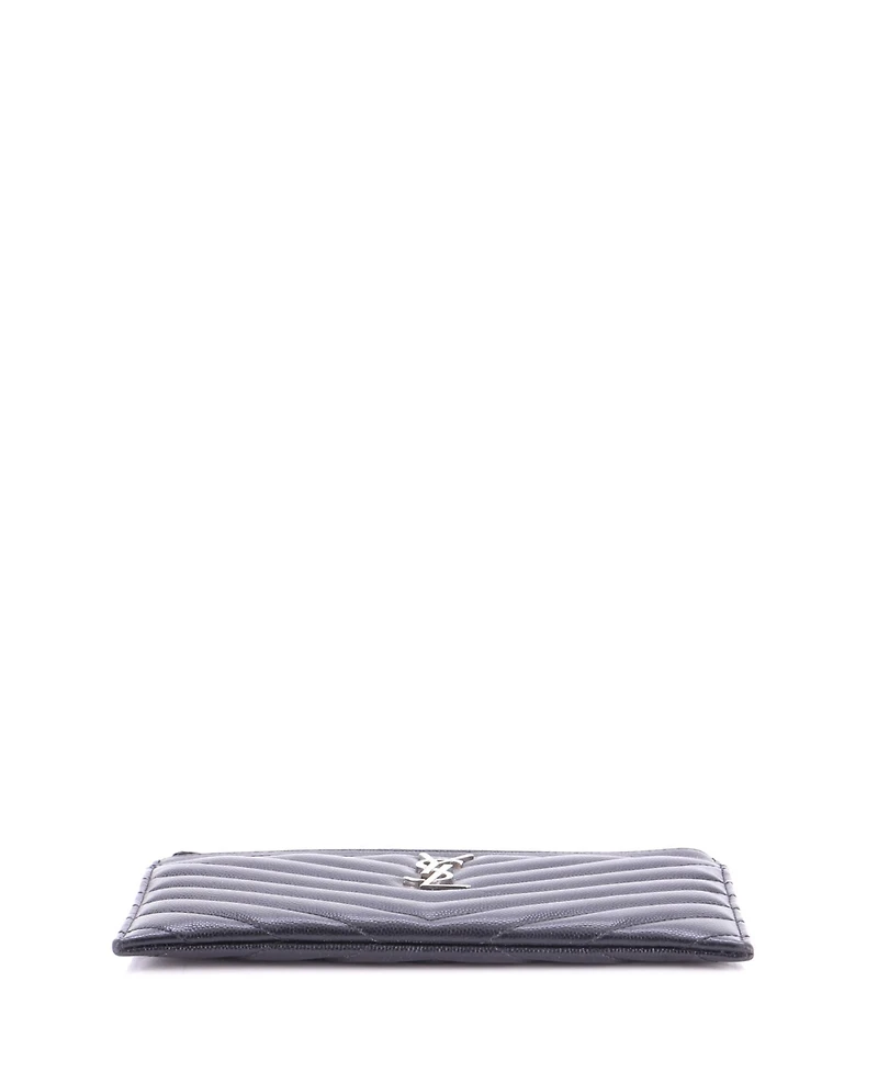 Pre-Owned Saint Laurent Medium Classic Monogram Zip Bill Pouch Matelasse Chevron Leather