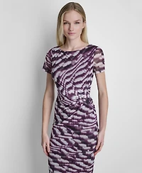 Dkny Women's Printed Side Knot Mesh Midi Dress