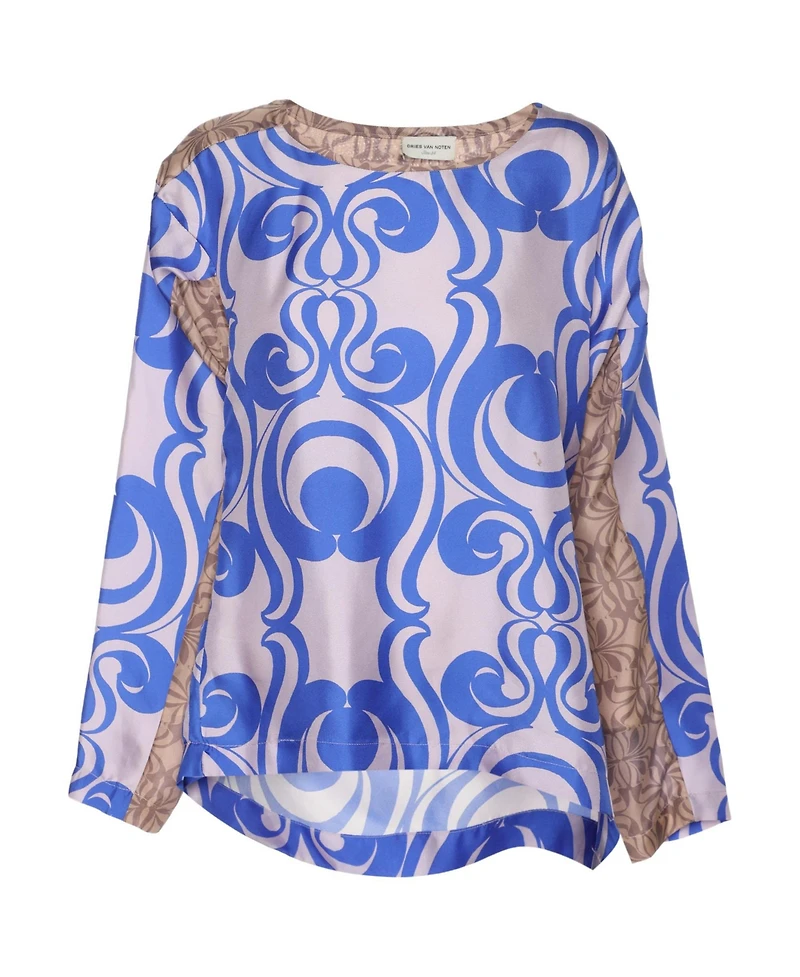 Pre-Owned Dries Van Noten Women's Abstract Print Silk Satin Blouse