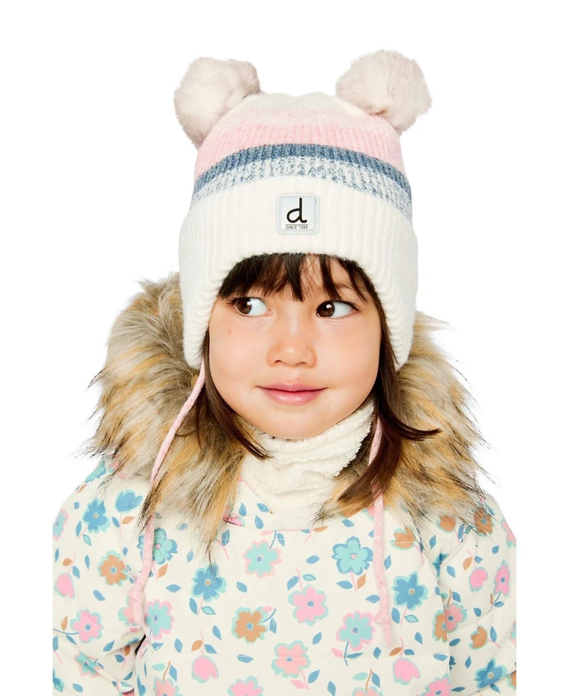 Deux par Deux Baby Girls (3M- 24M) Winter Knit Hat with Ear Flaps and Pompoms