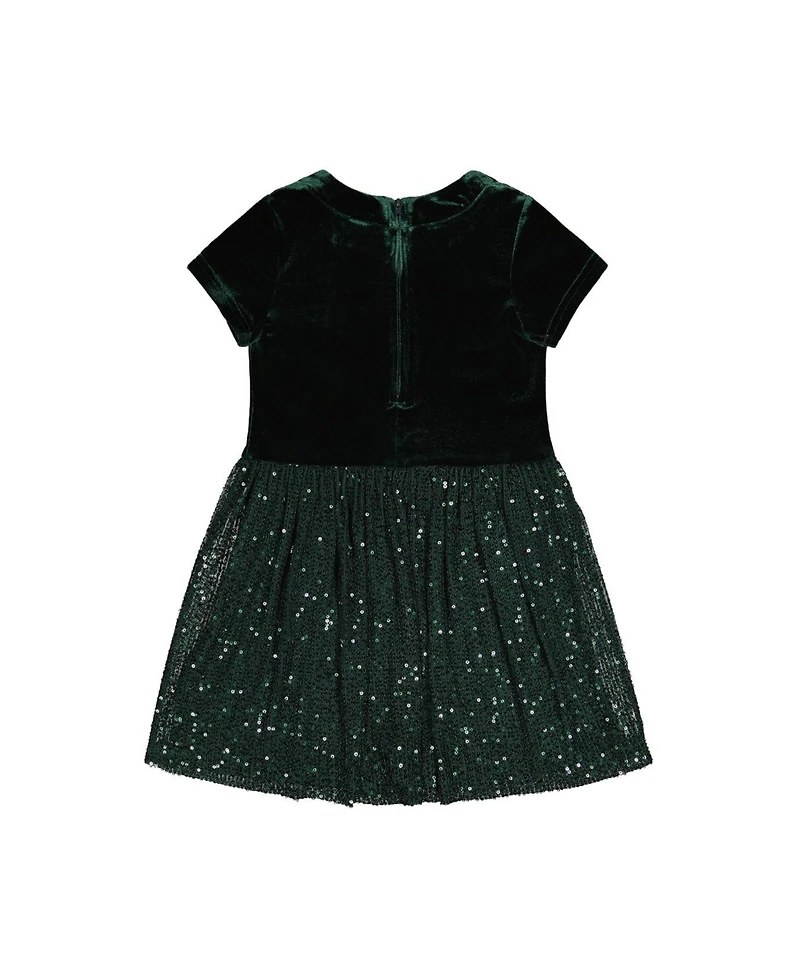 Deux par Toddler Girls (2T-5T) Bi-Material Short Sleeve Dress with Glittering Skirt