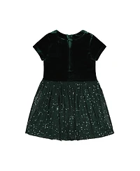 Deux par Toddler Girls (2T-5T) Bi-Material Short Sleeve Dress with Glittering Skirt