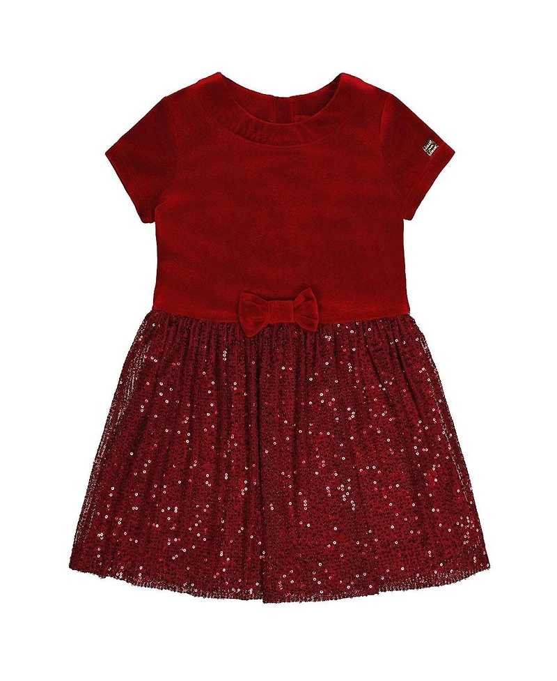 Deux par Kids & Baby Toddler Girl 2T- 5T Bi-Material Short Sleeve Dress with Glittering Skirt