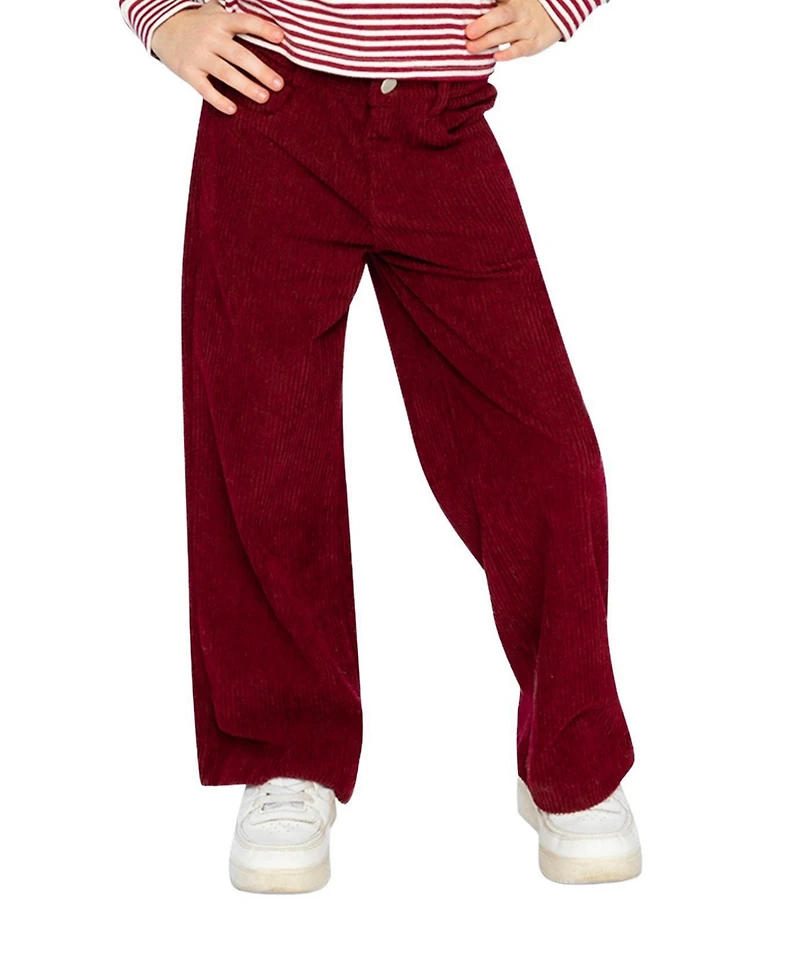 Deux par Deux Little and Big Girl (6-14)Stretch Corduroy Wide Leg Pants Reddish