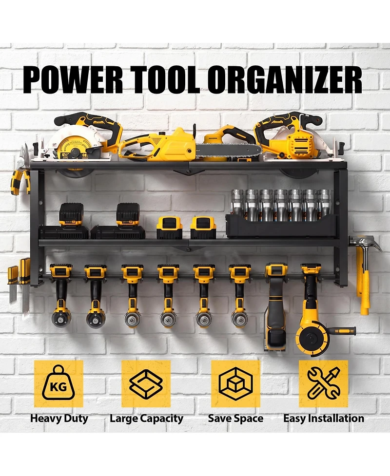 Xdovet Power Tool Organizer Wall Mount Metal Rack Drill Holder 3 Tier Workshop Storage