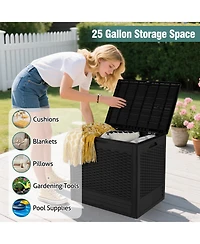 Gymax 25 Gallon Outdoor Storage Box Pp Deck Container With Rattan Patterns and Lockable Lid