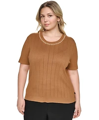 Karl Lagerfeld Paris Plus Crewneck Short-Sleeve Knit Top