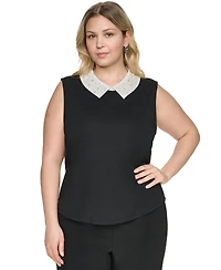 Karl Lagerfeld Paris Plus Imitation Pearl Collar Knit Top