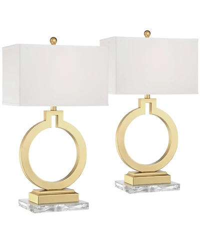 360 Lighting Lauren Modern Table Lamps Set of 2 with Clear Risers 28 1/2" Tall Usb Charging Port Rectangular Shade for Bedroom Living Room