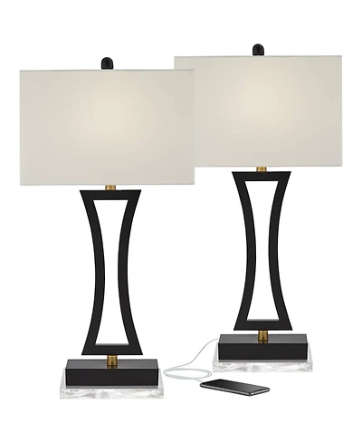 360 Lighting Roxie Modern Table Lamps Set of 2 with Clear Acrylic Risers 31" Tall Usb Charging Port Shade for Bedroom Living Room Kids