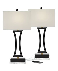360 Lighting Roxie Modern Table Lamps Set of 2 with Clear Acrylic Risers 31" Tall Usb Charging Port Shade for Bedroom Living Room Kids