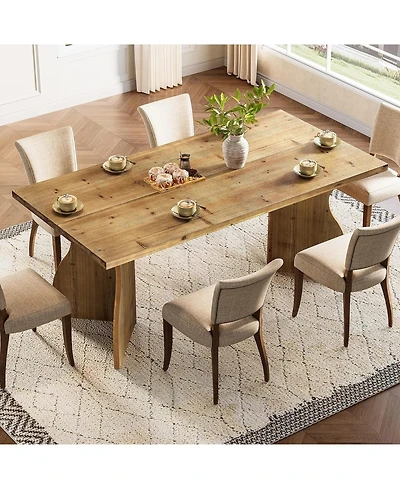 Tribesigns 63-Inch Solid Wood Dining Table for 4-6, Farmhouse Rectangular Kitchen Table with Heavy-Duty Pedestal Base