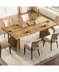 Tribesigns 63-Inch Solid Wood Dining Table for 4-6, Farmhouse Rectangular Kitchen Table with Heavy-Duty Pedestal Base