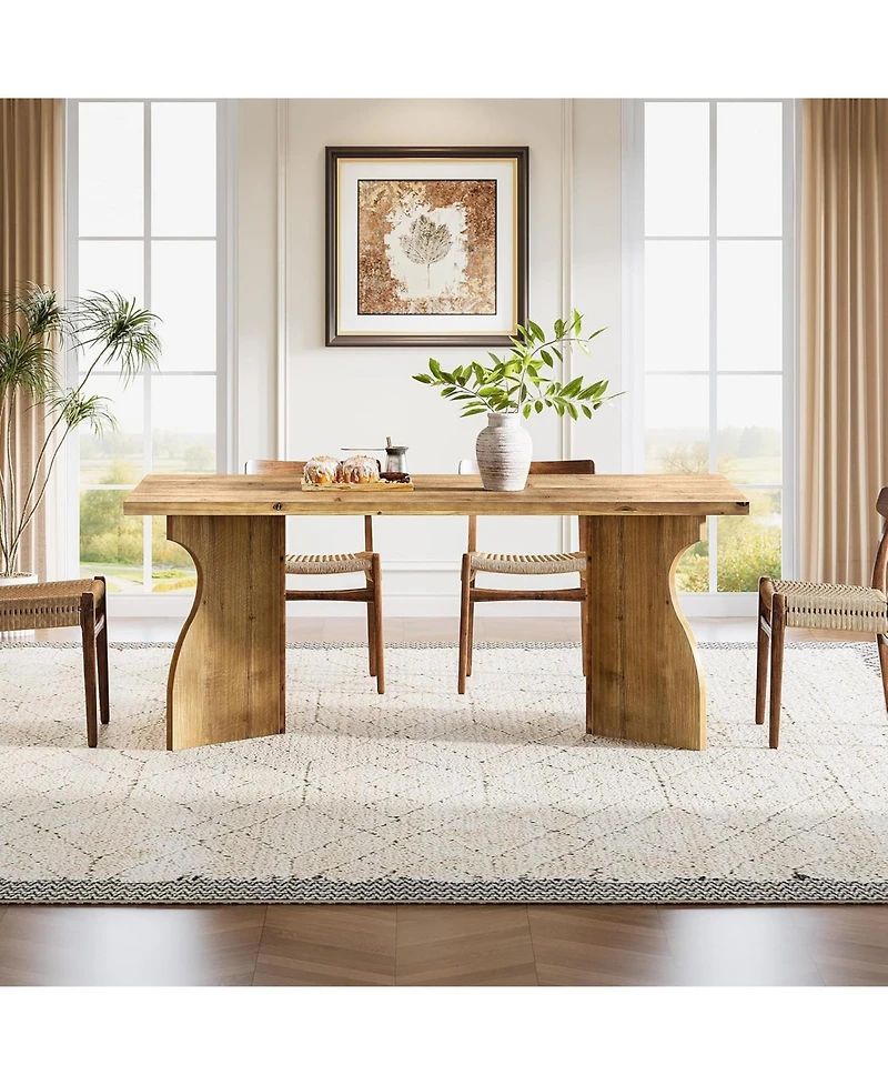 Tribesigns 63-Inch Solid Wood Dining Table for 4-6, Farmhouse Rectangular Kitchen Table with Heavy-Duty Pedestal Base