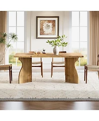 Tribesigns 63-Inch Solid Wood Dining Table for 4-6, Farmhouse Rectangular Kitchen Table with Heavy-Duty Pedestal Base