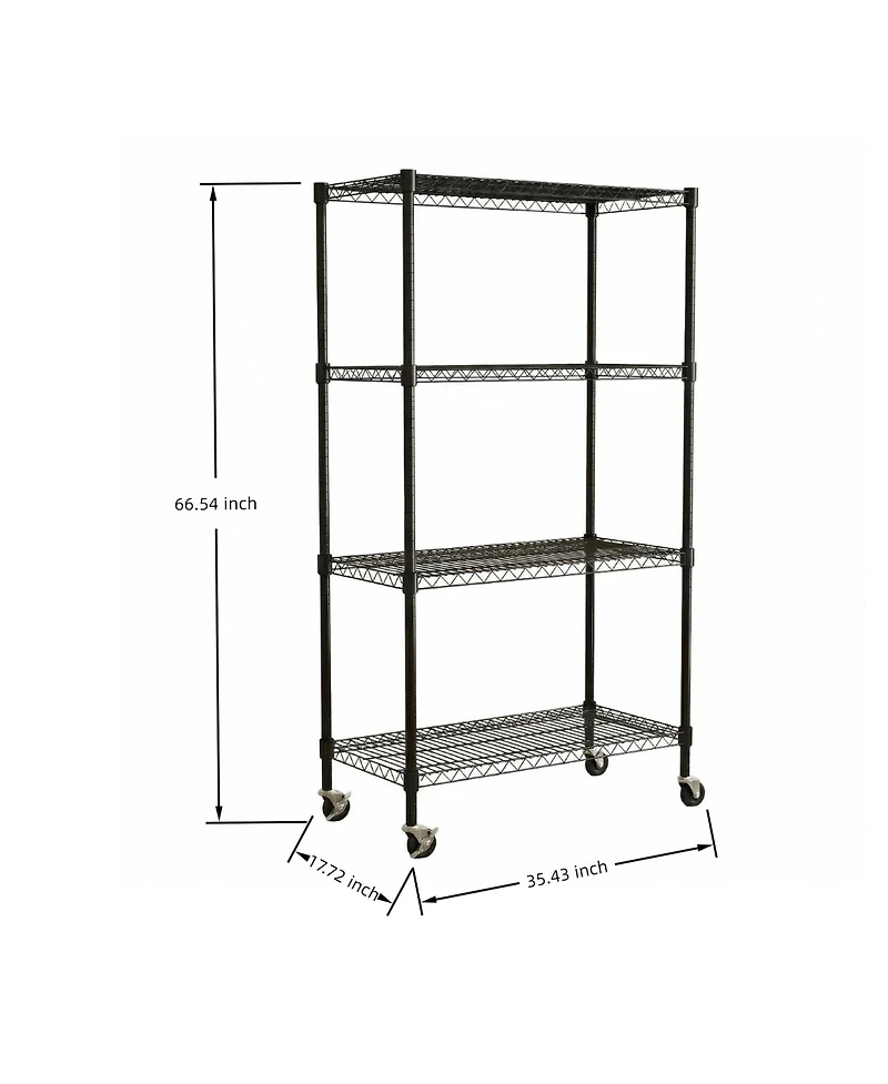 flynama 4-Tier Rolling Metal Wire Shelving Rack with Locking Wheels