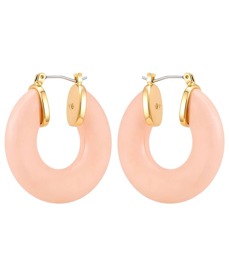 Guess Gold-Tone Rose Quartz Stone Hoop Earrings